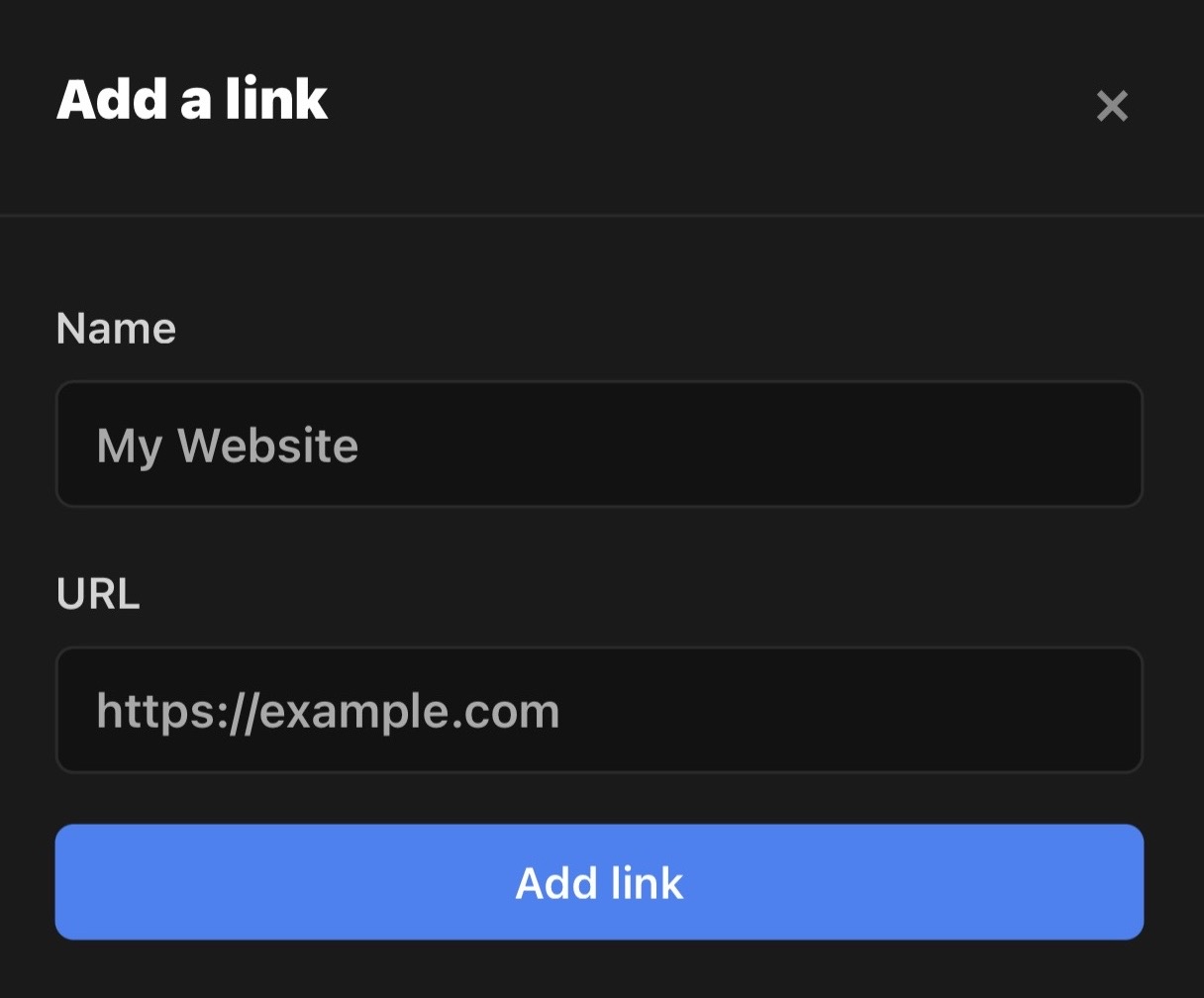 Dashboard showing Add Link modal